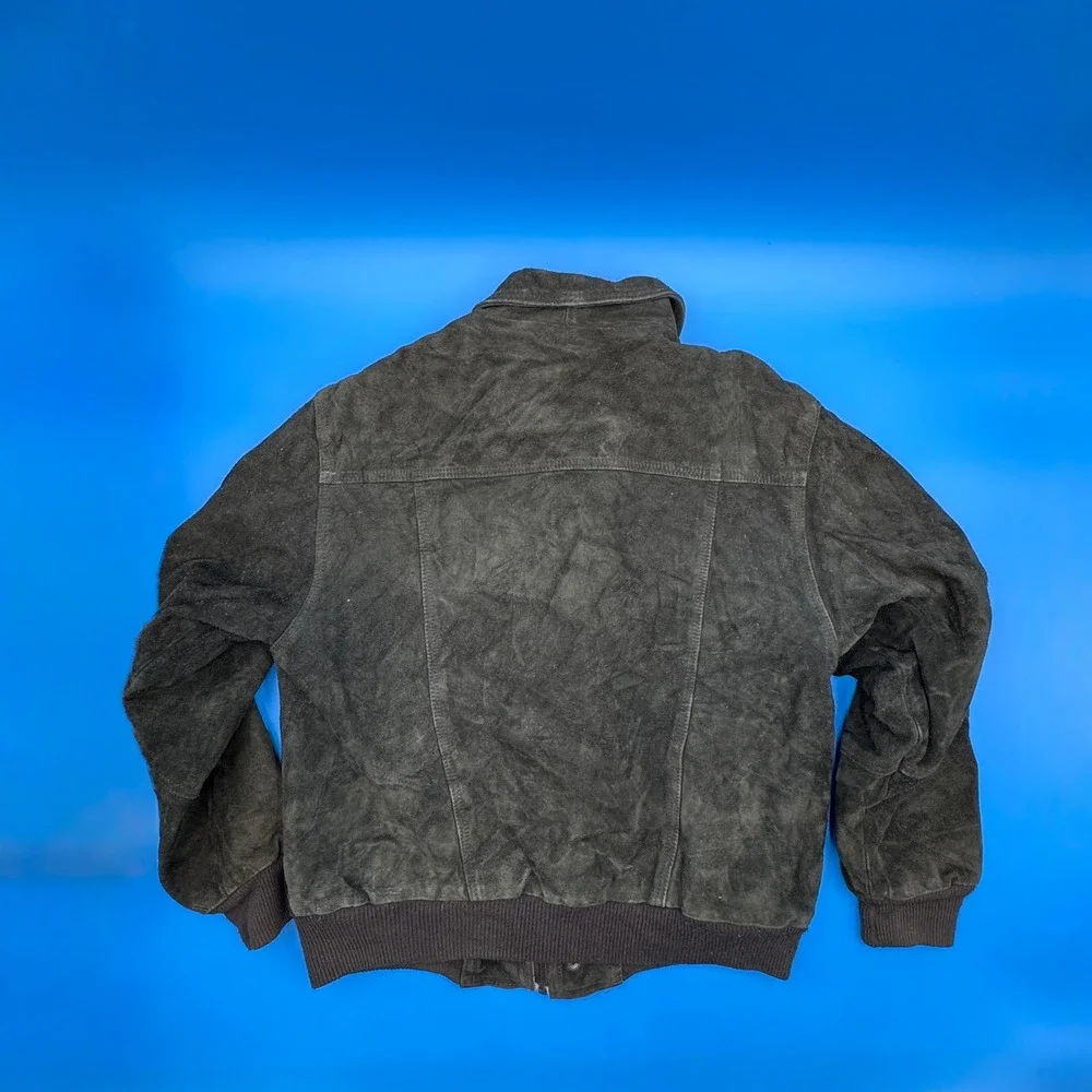 Hawk Creek Suede Bomber Jacket Mens XL Black  Zip Pockets‎ Collar Snap